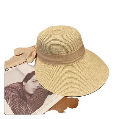 China New Ladies Straw Sun Hat Sunshade Brim Beach Straw Hat Large Summer UV Protection Sunscreen Straw Hat for sale