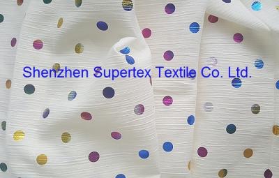 China WRONG Polyester Chiffon Fab Crepe In Reactive Dyed Foil Silver Stars And Color Dots Printing for sale