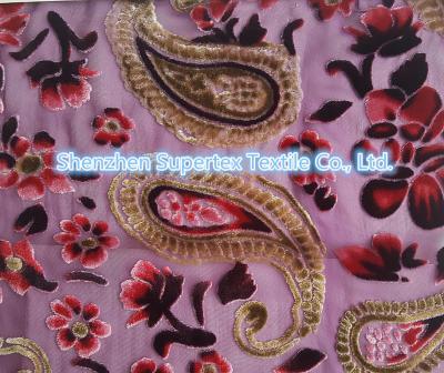 China Upper Market Polyester Velvet Stretch Silk Fabric Silk Burn Out Flowers Leopard for sale