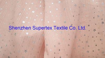 China Cotton Crepe Women’s Children'S Clothing Fabric in  Reactive Pink Foil Silver Stars and Color Dots Printing for sale