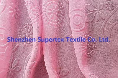 China 75D Polyester Pearl GGT Pink Chiffon Fabric With Embossed Flowers for sale