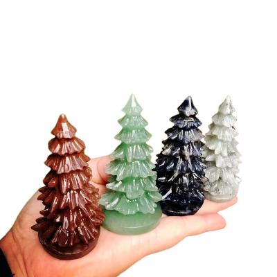 China Europe Wholesale Home Decoration Christmas Gift Natural Different Gemstone Hand Carved Crystal Christmas Tree For Christmas Decoration for sale