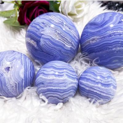 China Europe Wholesale Natural Blue Lace Agate Ball High Quality Sphere Polished Crystal Sphere Home Dec for sale