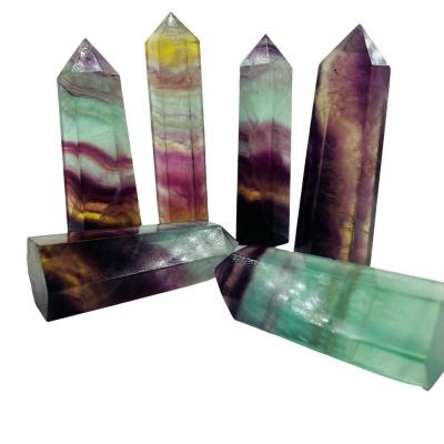 China Europe Wholesale Beautiful Rainbow Fluorite Point Natural Gem Tower Small Size Fluorite Wand for sale