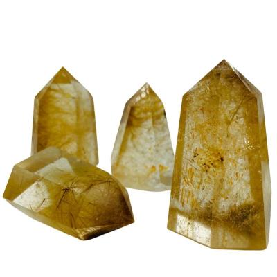 China Europe Hot Sale Gold Rutilated Point Crystal Wand Point Natural Healing Crystal Quartz Tower for sale