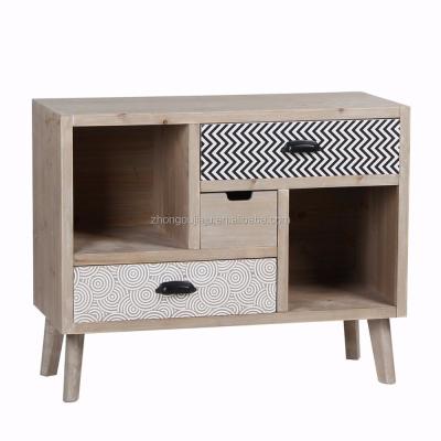 China Multi-functional white washed storage cabinet (the other) of adjustable rustic wooden furniture with 3 drawers for sale