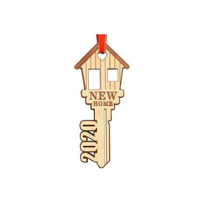 China New Christmas Ornament Double Layer Wooden House Desgin With Wooden Christmas Tree Gift Box Housewarming Decoration Hanging Package for sale