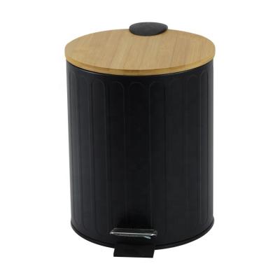 China Pressing Type BX Home Black Engraving Recycle Waste Bin Real Wood Bin With Bamboo Lid for sale