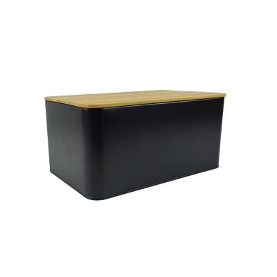 China Keep Clean Bread And Fresh Hot Sale BX Food Storage Box Galvanized Metal Bread Box With Bamboo Lid for sale