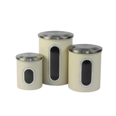 China Keep Food Fresh BX Minitype 3-Piece Metal Can Canister Storage Set With Clear Window for sale