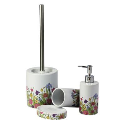 China BX Porcelain Contemporary Bathroom Set 4pcs Gift Set With Toilet Brush Holder for sale