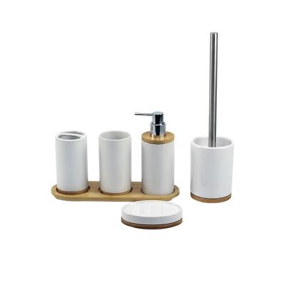 China Home.Hotel.Bathroom.Shower Room BX Amazon Hot Sale Ceramic Luxury Bathroom Set With Bamboo Accessories Bamboo Tray for sale