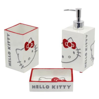 China BX Group Contemporary Polyresin Bathroom Accessories Set With Cartoon Hello Kitty Bath Accessories For Kids for sale