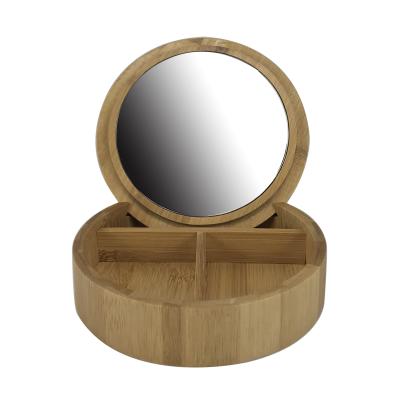 China Bx Classic Makeup Mirror And Magnifying Bamboo Vanity Mirror, Cosmetic Mirror With Bamboo Trinket Box for sale