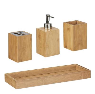 China BX 4pcs Bathroom Accessories Set of Sustainable Natural Bamboo Bathroom Accessories Wooden for sale