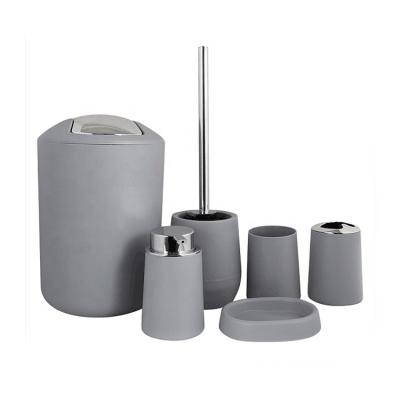 China Sustainable BX Low Price Plastic PP Bathroom Set Toilet Accessories Set With Swing Top Bin for sale