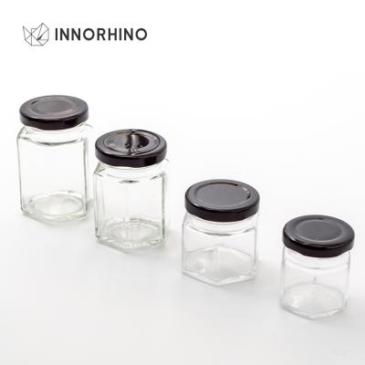 China Hexagon 50ml - 300ml Custom Wide Mouth Child Resistance Lid Container Glass Bottle Eco - Friendly Food Jar for sale