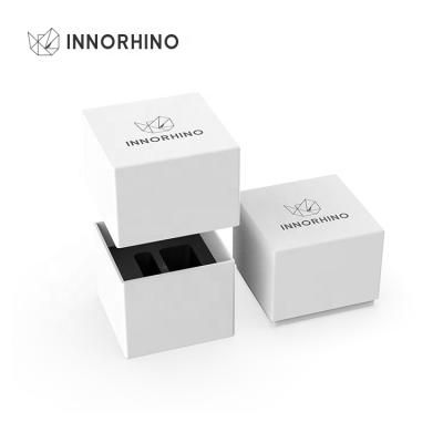 China Biodegradable Luxury High End Custom Printed Logo Jewelry Ring Watch Paper Packaging Gift Box EVA Foam Pillow Insert White Lid And Base for sale