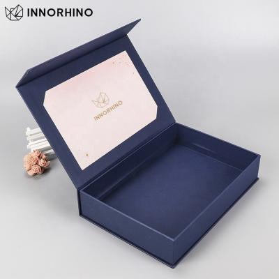 China Brown Blue Logo Paper Packaging Book Shape Magnetic Custom Black Luxury Biodegradable Dress Gift Flip Lid Rigid Box for sale