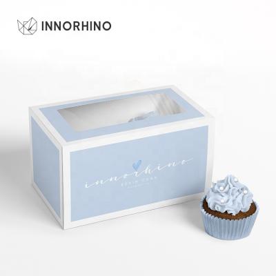 China Biodegradable Take Out Box High Quality Mini Cupcake Pastry Muffin Food Bakery Pie Cake Packaging Gift With Window Logo Print Custom Design for sale