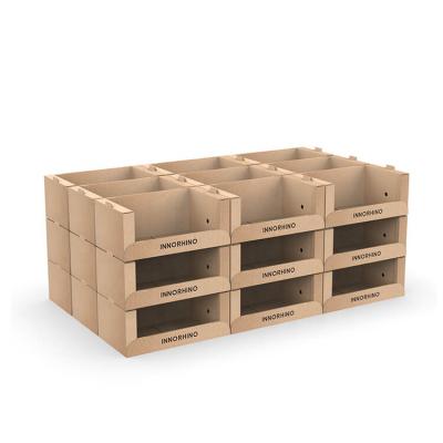 China Handmade Retail Ready Commodities Packaging Shop Floor Box Corrugated Stackable PDQ Display Pallet Tray for sale