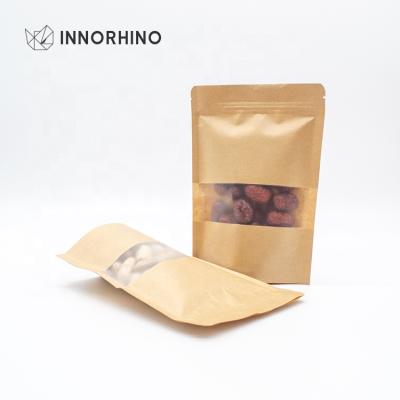 China Custom Printed Biodegradable Biodegradable Food Grade Kraft Paper Compostable Holder Up Pocket Zipper Mylar Top Bag With Clear Window For Tea for sale