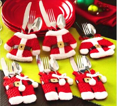 China Europe manufacturers selling Christmas decoration desktop Christmas small knife and Santa dress pants cutlery set fork set for sale