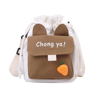 China Street fashion new design women drawstring bucket bag canvas cartoon children cross - the one-shoulder canvas bags body bag for sale