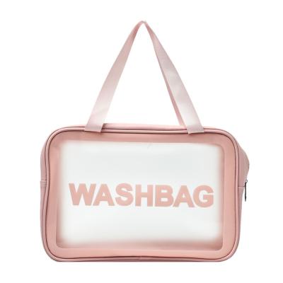 China Transparent Pvc Pu Waterproof Pink Logo Color Bag Makeup Cosmetic Bag Customized 3 Sizes New Fashion Style Small for sale