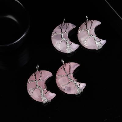 China China Wholesale Tree Of Life Natural Crescent Moon Necklace Copper Wire Wrap Gemstones Pendant for sale