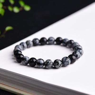 China Wholesale Natural China Real Snowflake Obsidian Gemstone Bead Stretch Reiki Bracelets Balancing For Men Women for sale