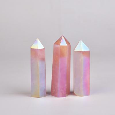 China Wholesale High Quality China Point Aura Rose Quartz Tower Aura Crystal Magic Wand For Spiritual Stone for sale