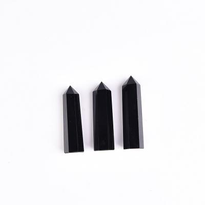 China Wholesale High Quality Healing Stones China Narural Point Magic Wand Tower Black Obsidian Point Crystal Tower for sale