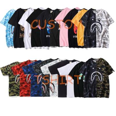 China New Bapes Anti-wrinkle 2023 Shark Cotton Camouflage Pattern T-shirt High Quality Unisex 100% Shirt Customized Logo Summer Shirt Wholesale for sale