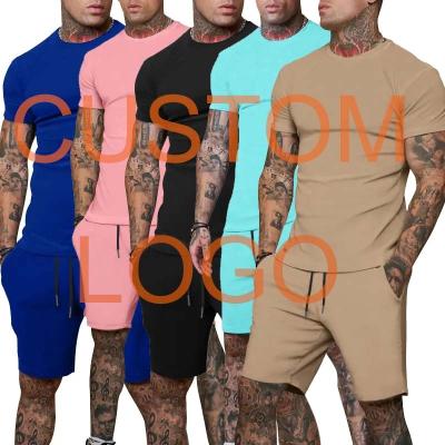 China Anti-wrinkle OEM summer empty basic men's sportswear casual fitness pants T-shirt custom logo two-piece jogging suit short set for sale