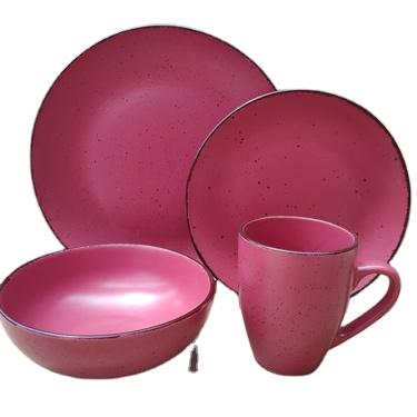 China Viable Wholesale Matte Frosted Glazed Stoneware 16 Pcs Red Dinner Set In Stock for sale