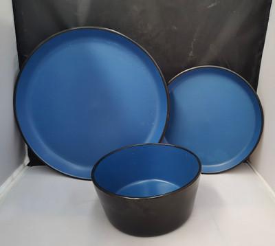 China Saudi Arabia Sustainable Market 12 Pcs Blue Color Pot Design Stoneware Electroplate Bowl Set for sale