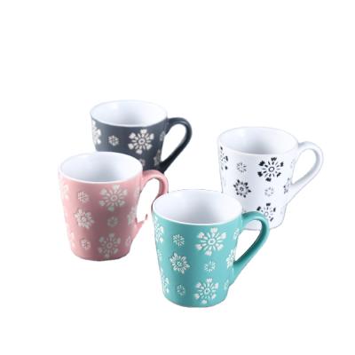 China Sustainable Embossed Snowflake Pattern Porcelain Ceramic Coffee Mug for sale