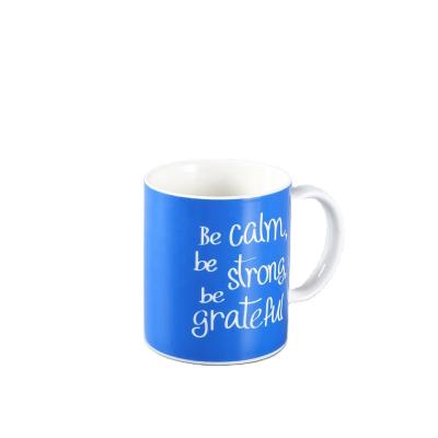 China Viable Competitive Price 11oz Straight Ceramic Mug Blue Decal Porcelain Mugs for sale