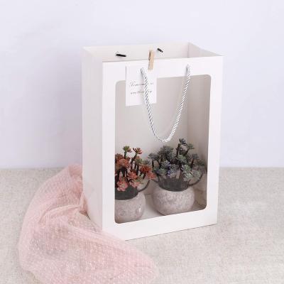 China Amazon Size Quality Flower Packaging Box Eco-friendly Cardboard Packaging Bag Custom Packaging Flower With Window for sale