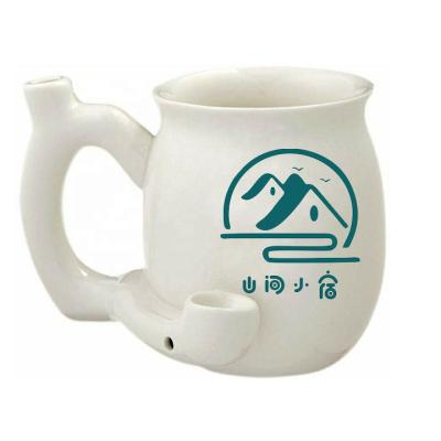 China 2021 stocked handmade ceramic simple ceramic water coffee mug mug tobacco pipe custom logo ceramic mug smoking pipe for sale