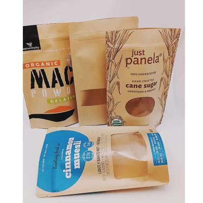 China Free Sample Low Moq Snack Package Moisture Proof Stand Up Pouch Plastic Bags Custom Logo Printed Kraft Paper Bags With Window for sale