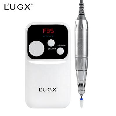 China Professional low noise/stable/vibration lugx electric rechargeable portable salon nail machine product 30000rpm drill nail folder for sale