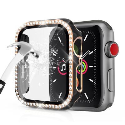 China Dual Color Cover Shockproof PC Plating With Tempered Glass Screen Protector Multicolor Apple Watch Diamond Case for sale