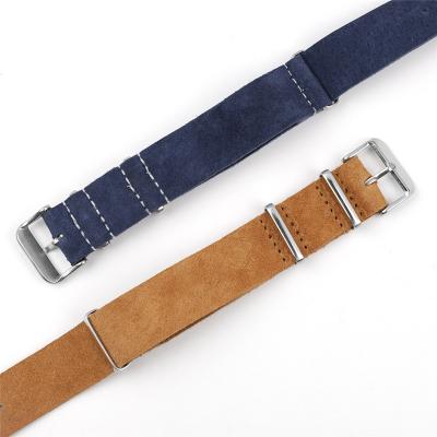 China Universal Genuine Leather Soft NATO Suede Cowhide Leather Strap Thickened ZULU Watch Band for 18mm 20mm 22mm 24mm for sale