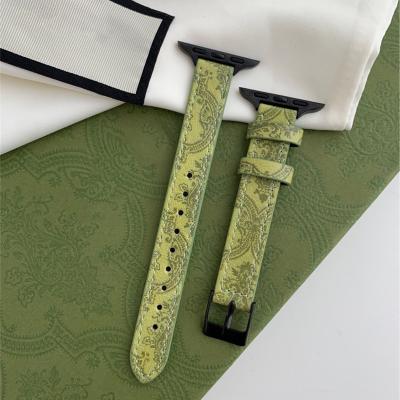 China Skin Green Plant Friendly Slim Leather Design Strap Watch Band Luxury Watch Band For Apple iWatch 7 6 5 4 41mm 45mm 40mm 38mm for sale