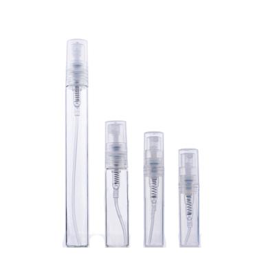 China Cosmetic Empty Transparent Perfume Bottle 2ml 3ml 5ml 10ml Mini Round Refillable Glass Bottle With Spray for sale