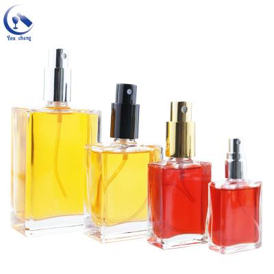 China 15ml 25ml 50ml 110ml 130ml Custom Designed Transparent Square Glass Perfume Bottle by YOUCHENG Environmental Friendly Spray Bottle for sale