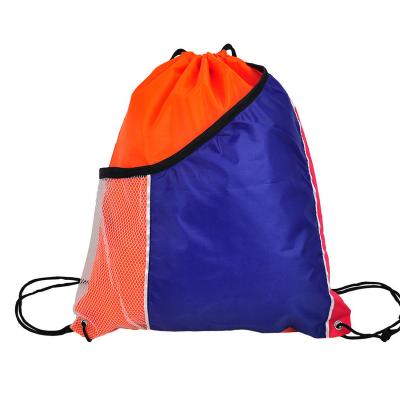 China High Quality Rope Handle Polyester Drawstring Bag Custom Foldable Sports Gym Nylon Shopping Drawstring Bag With Mesh for sale