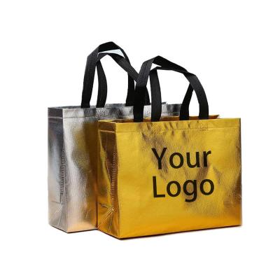 China Wholesale Shiny Reusable Nonwoven Handled PP Laser Bag Women Shopping Bag Tote Eco Bag With Custom Printing Logo for sale